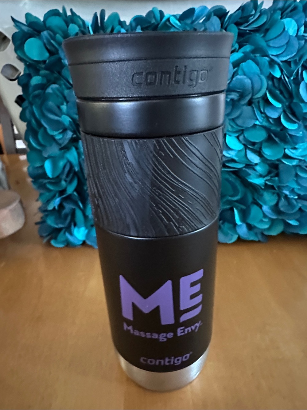 Contigo Black Travel Mug with Purple Massage Envy Logo New Never Used 20oz